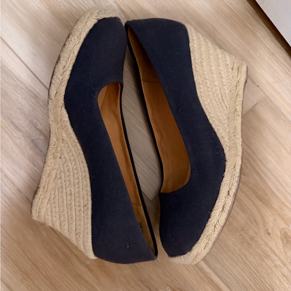 J. Crew Dark Blue Canvas Wedges